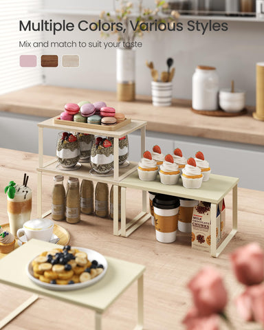 SONGMICS stackable shelving unit providing flexible layout for small countertops