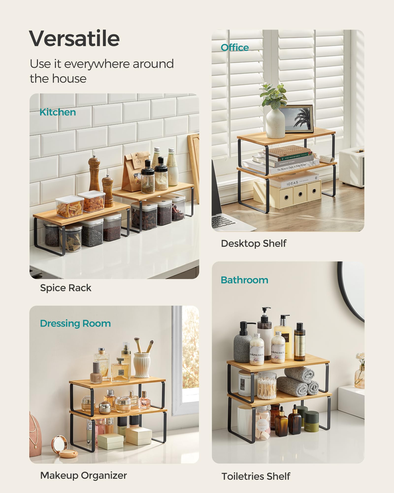 Songmics stackable shelving unit for adjustable height and layout