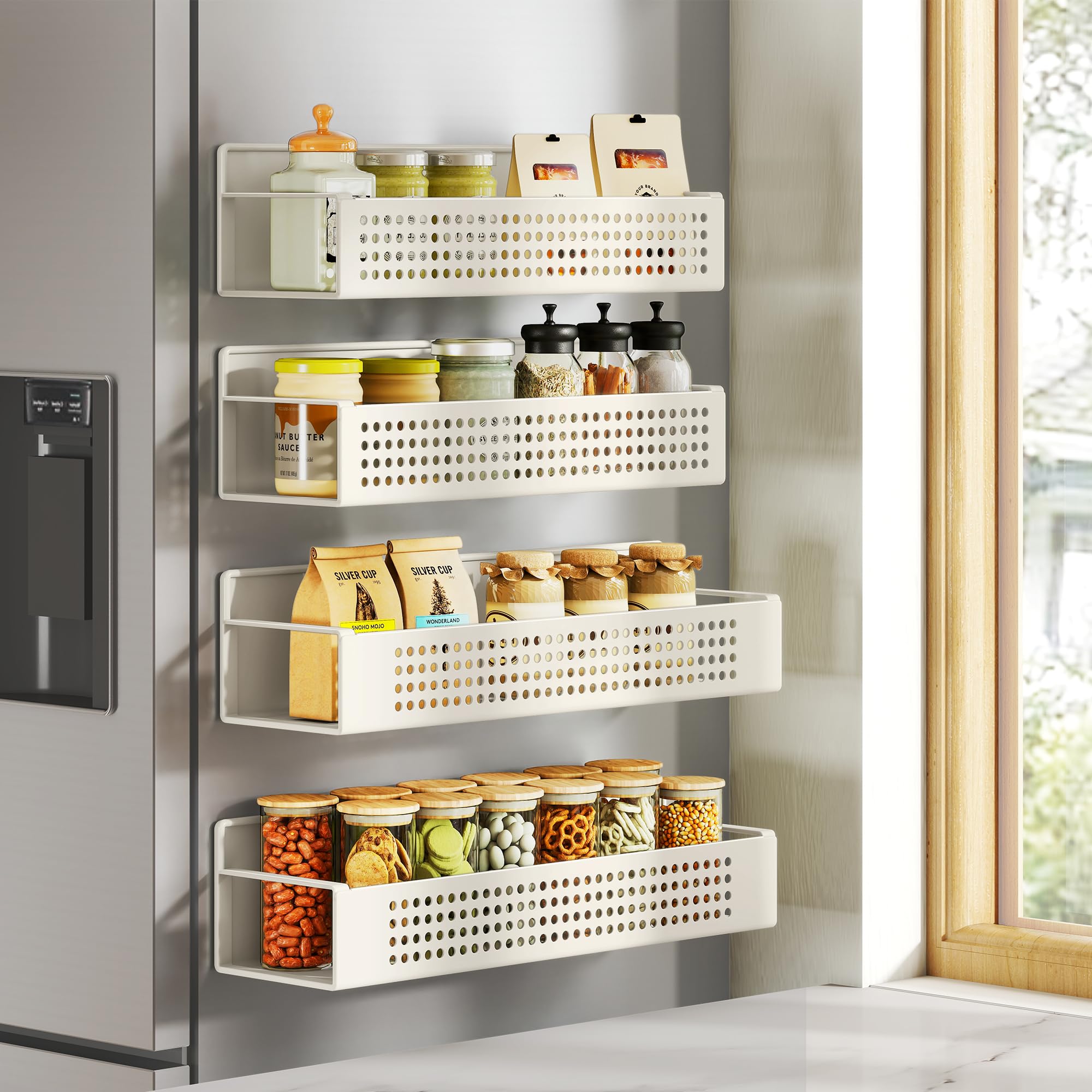 SONGMICS strong magnetic spice rack on fridge keeps spices organized and within easy reach.