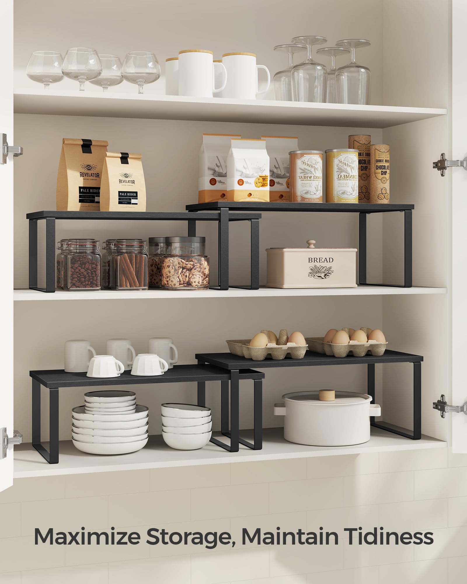 Songmics sturdy shelf in ink black supports heavy jars and cans
