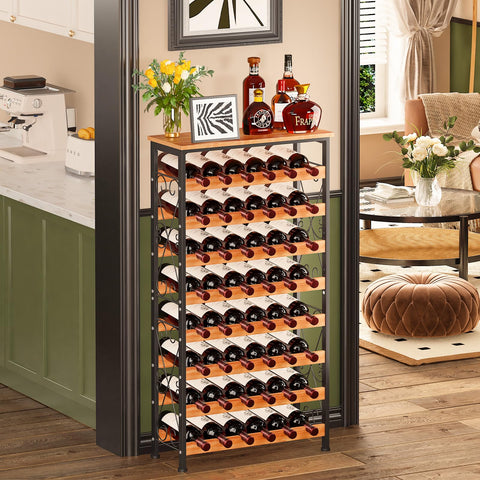 Sonyabecca wine rack side view highlighting tall height and stacking capability for bottles.