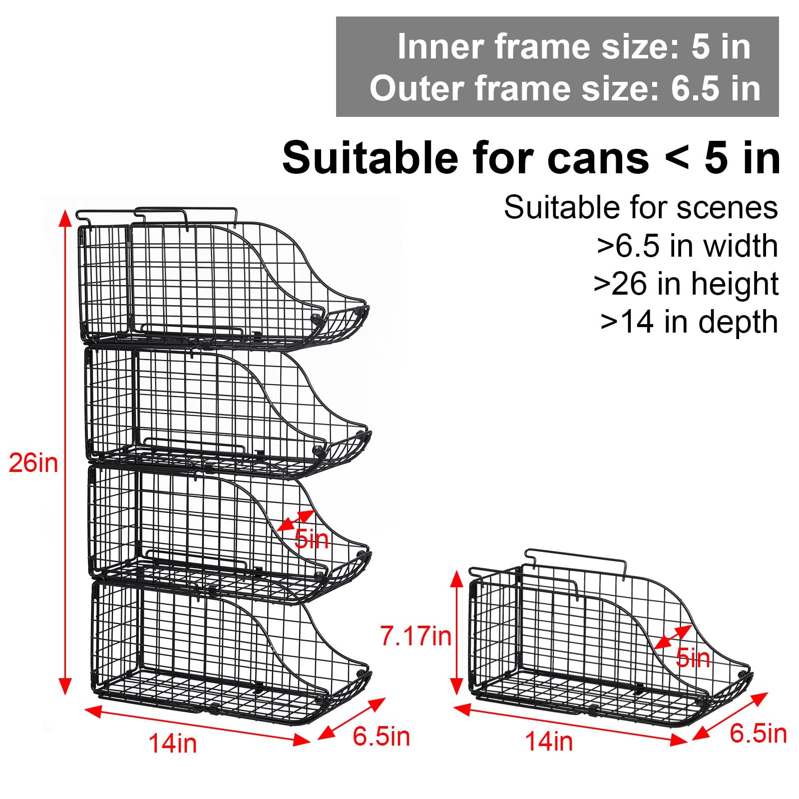 Sonyabecca pantry basket dimensions help fit cans up to five inches.