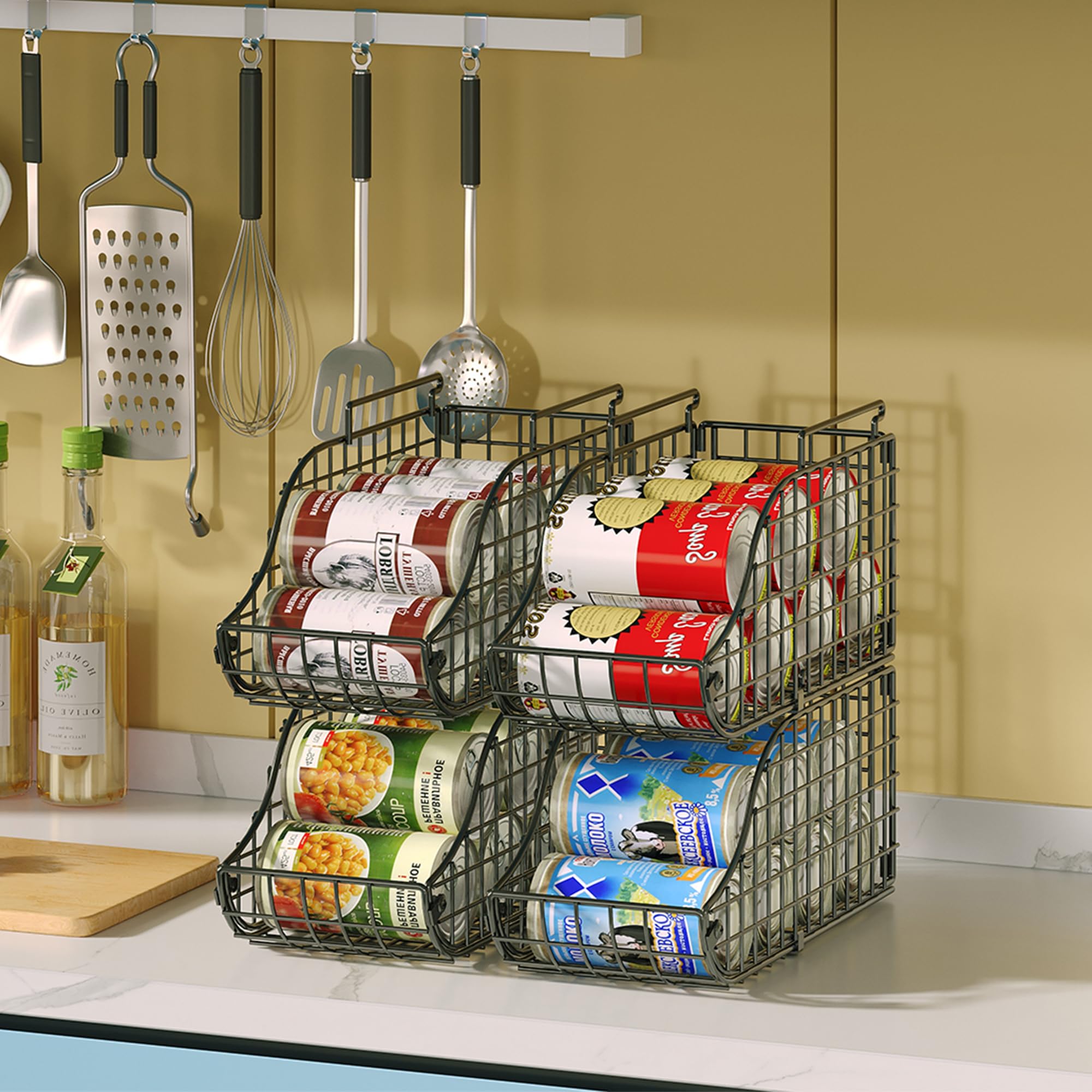 Sonyabecca screw-lock dispenser design provides secure, wobble-free access to canned goods.