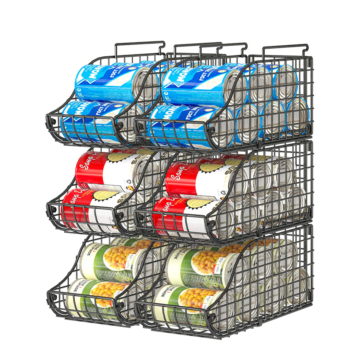 Sonyabecca stackable can organizer bin on countertop keeps cans neatly displayed and accessible.