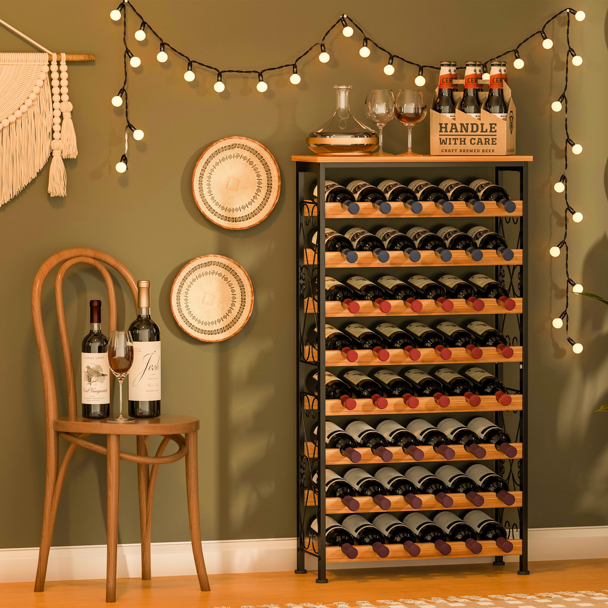 Sonyabecca wine rack adjustable feet and level base for stable placement.