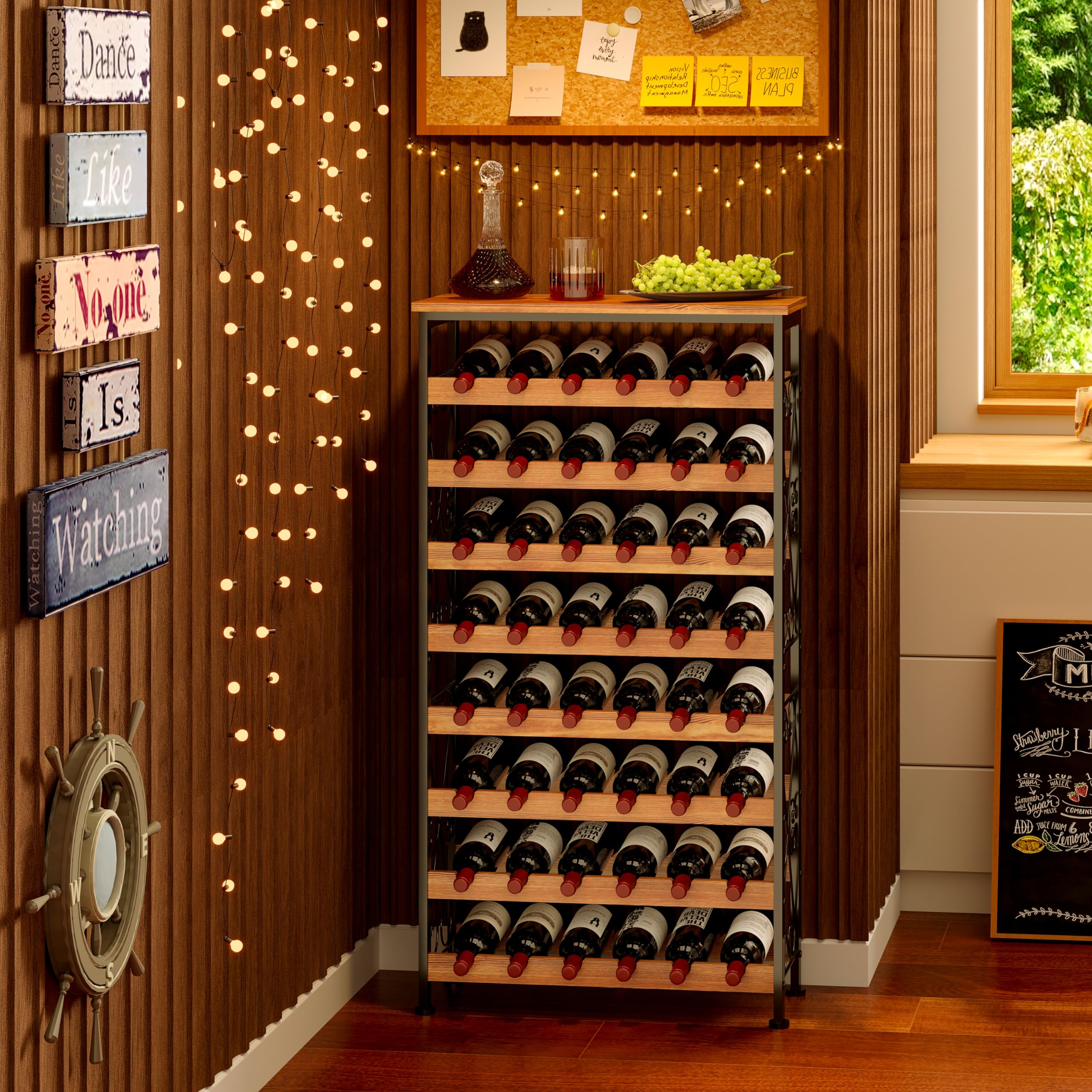Sonyabecca wine rack anti-tip device installed for safer setup.