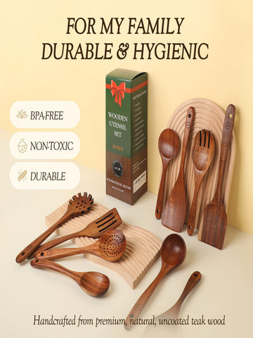 SOOMGYEOL SEOM teak spoons showing natural grain for safe meal prep