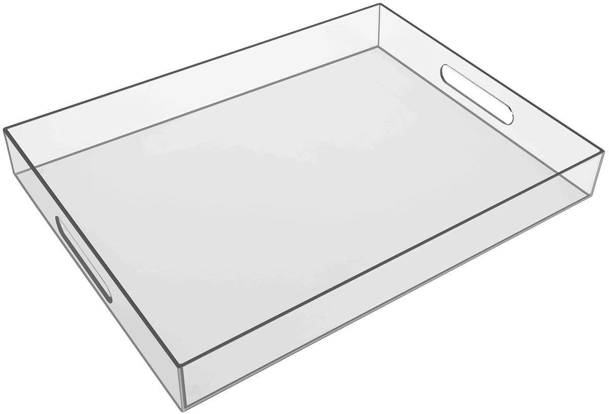 Sooyee clear acrylic tray 16x12 blends with decor and organizes essentials.