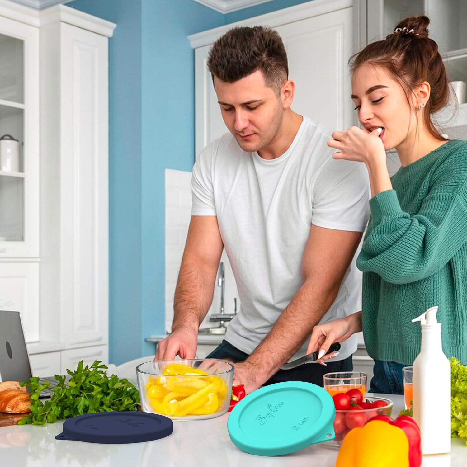 SOPHICO 4-pack silicone lids provide extra coverage for multiple bowls.