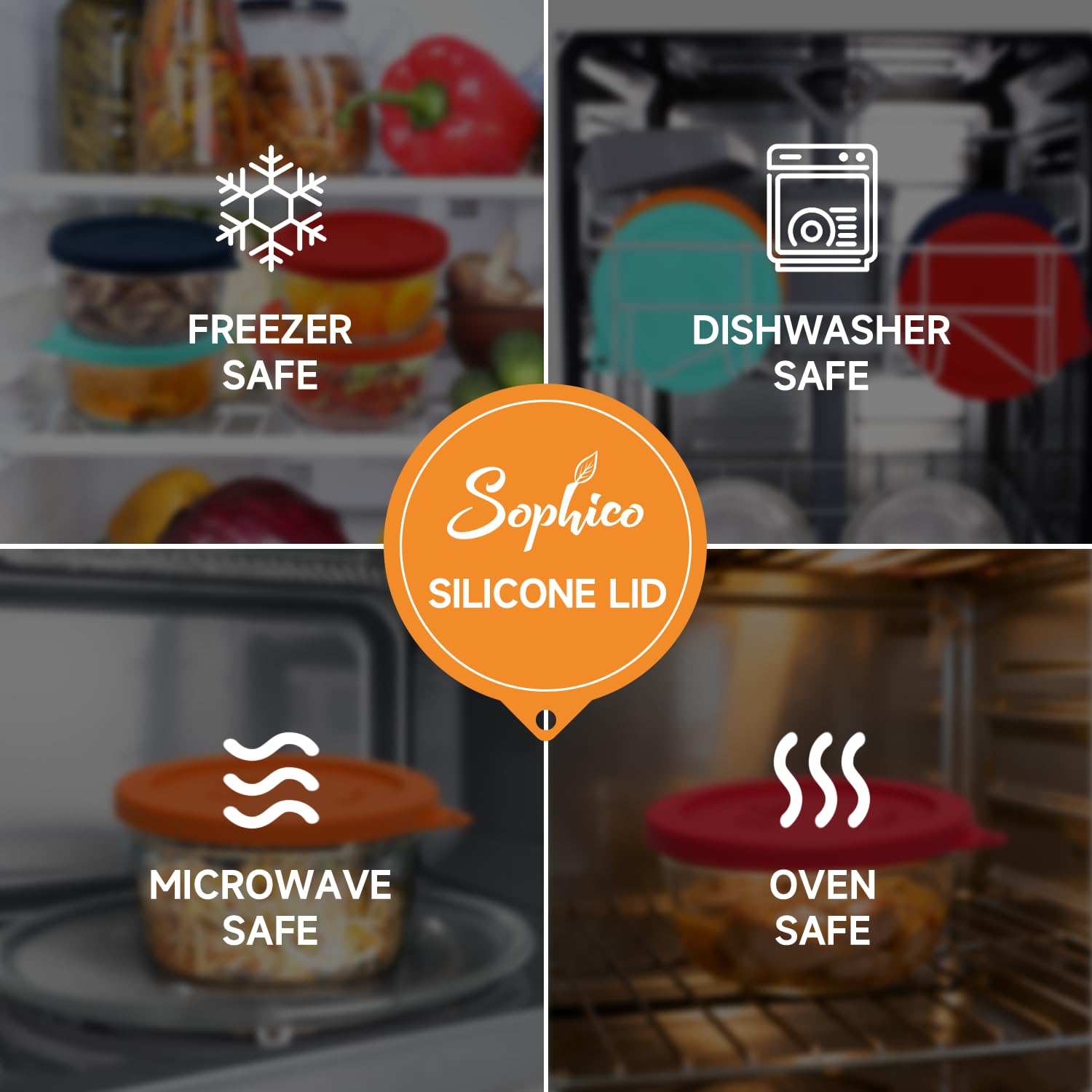 SOPHICO red-orange lid set is easy to spot in the fridge for quick use.