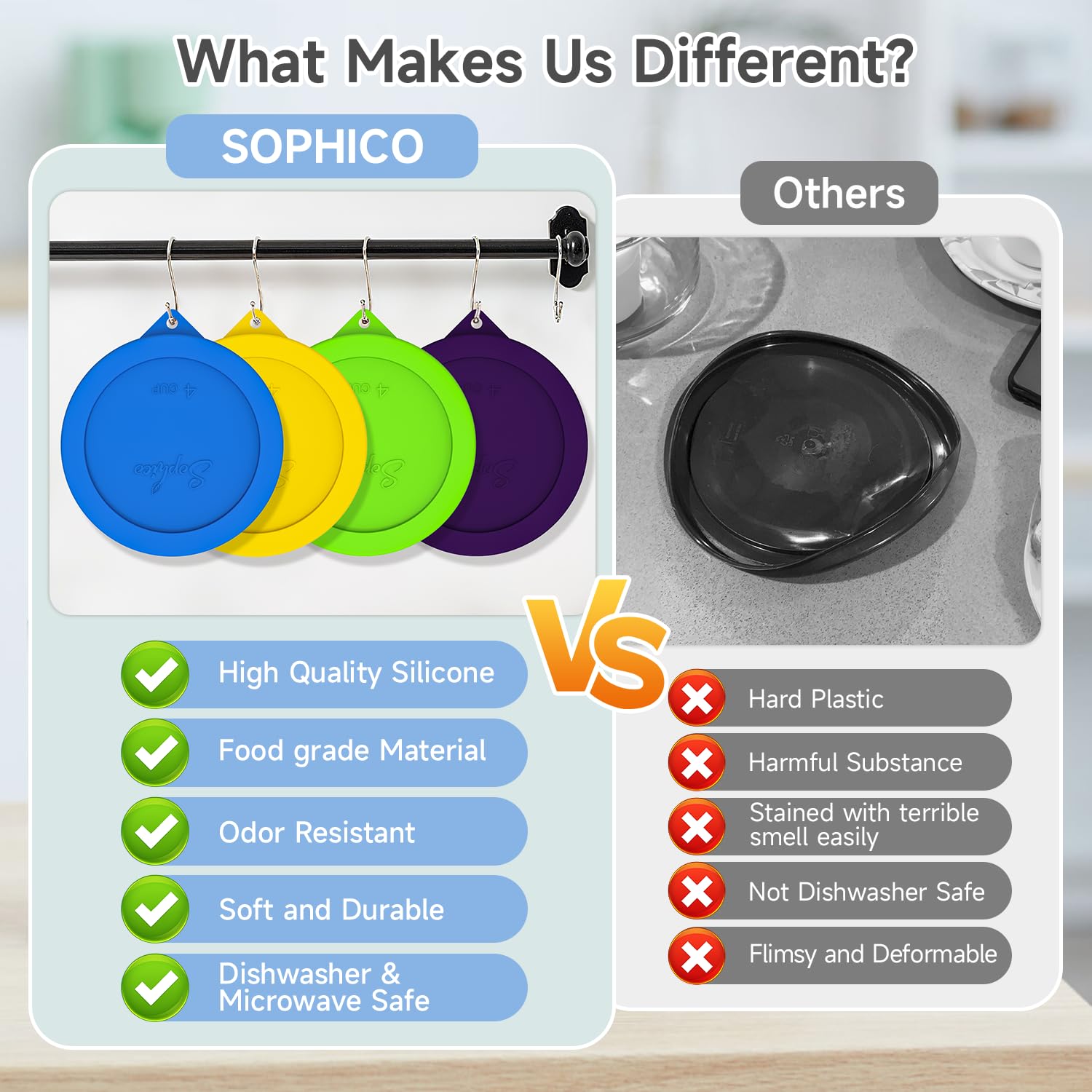 Sophico BPA-free food-grade silicone lid stays safe and odor-free.