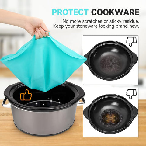 SOPHICO ChefAid silicone liner placed inside crock pot for mess-free cooking