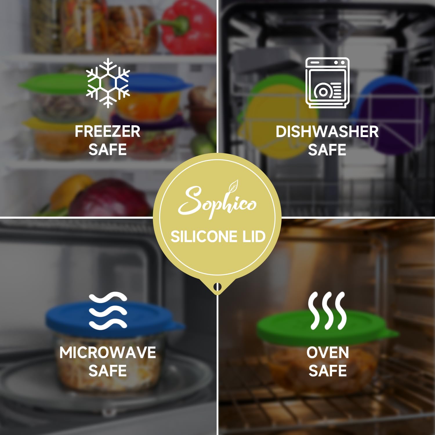 SOPHICO hot-cold resistant lid endures freezer and hot storage.