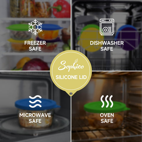 SOPHICO hot-cold resistant lid endures freezer and hot storage.