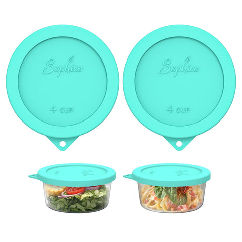 SOPHICO mint 4-cup silicone lids close-up with airtight seal for freshness