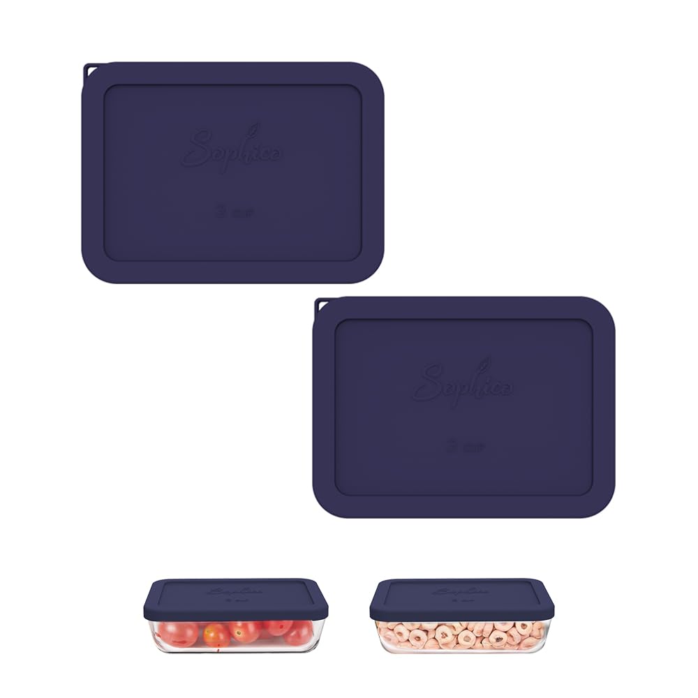SOPHICO silicone lid for 3-cup rectangle navy blue 2-pack keeps foods fresh and leak-free