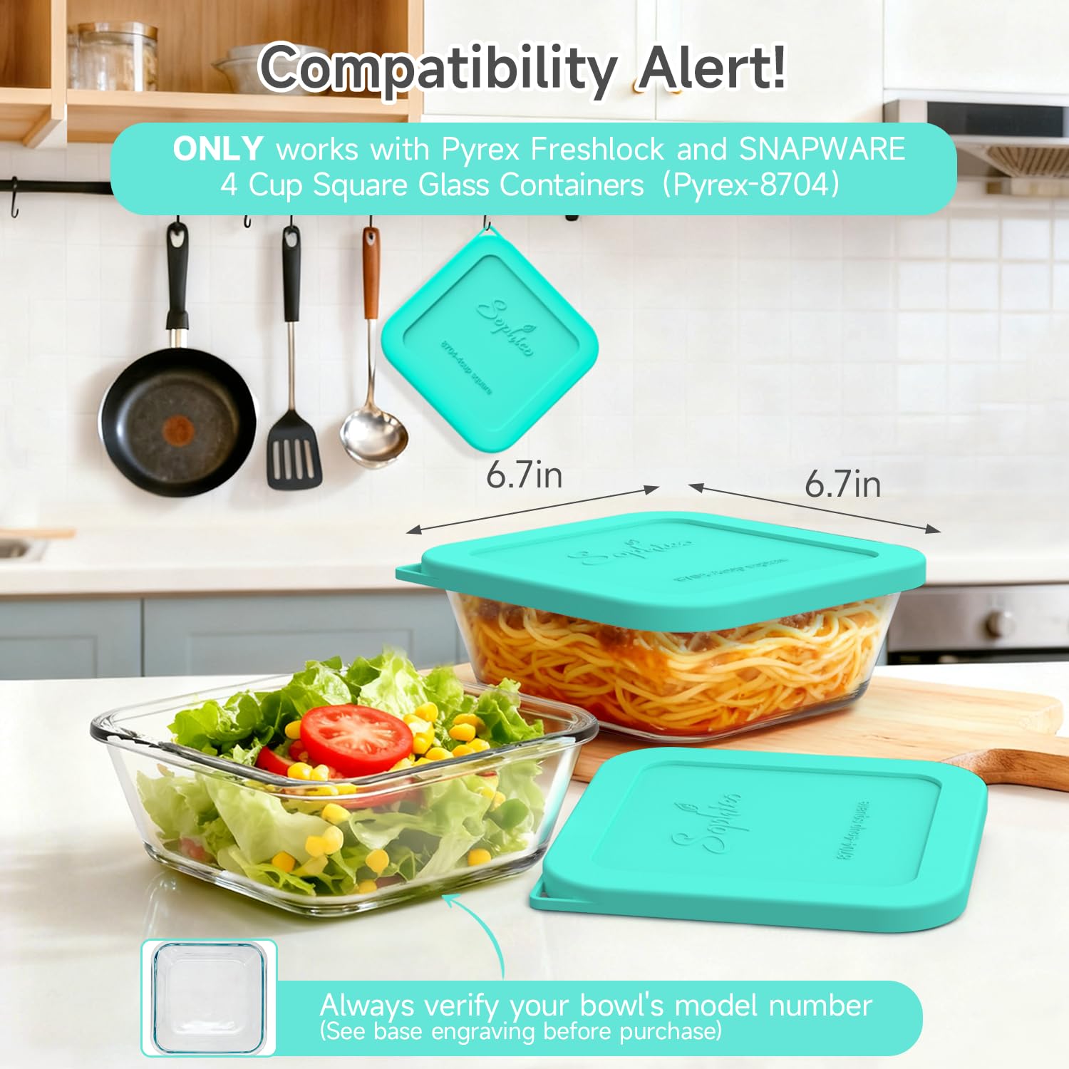 SOPHICO silicone lid on SNAPWARE 4-cup square container prevents spills