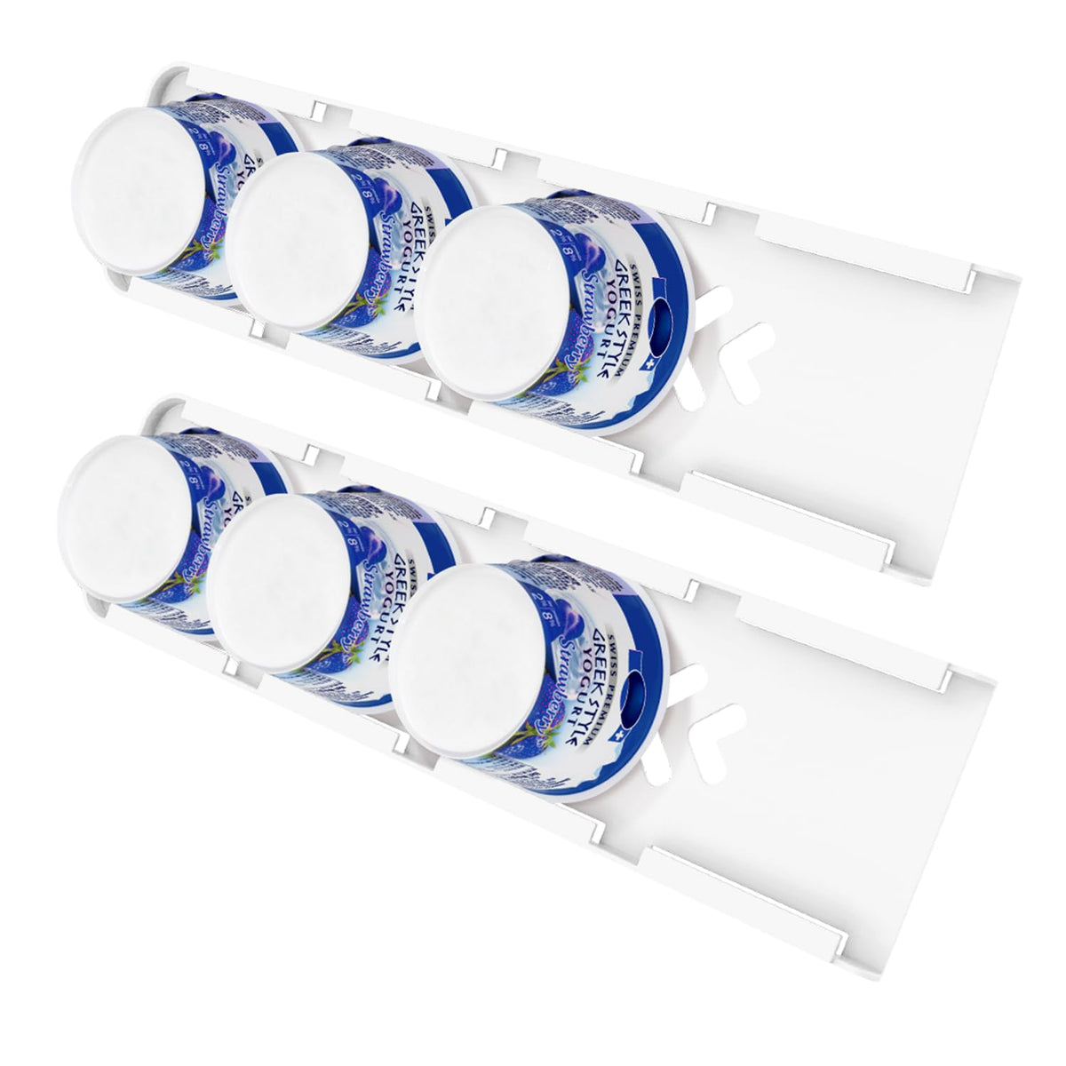 Sophico yogurt organizer in fridge holds four cups neatly.