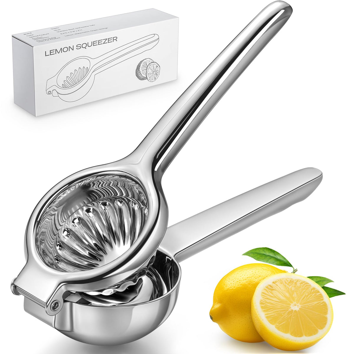 Sopito lemon squeezer in stainless steel with seed filter for pulp-free juice
