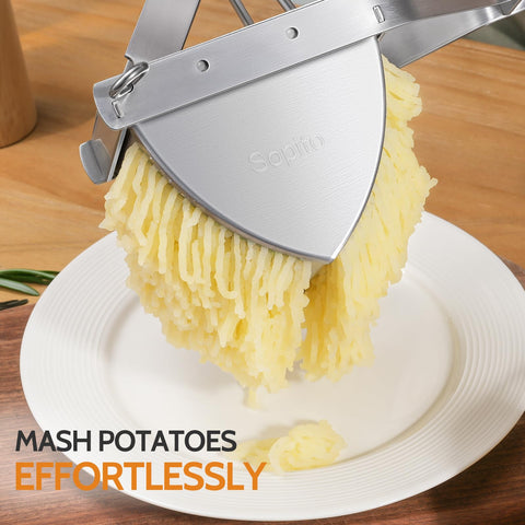 Sopito potato ricer with ergonomic extended handle for easier mashing.
