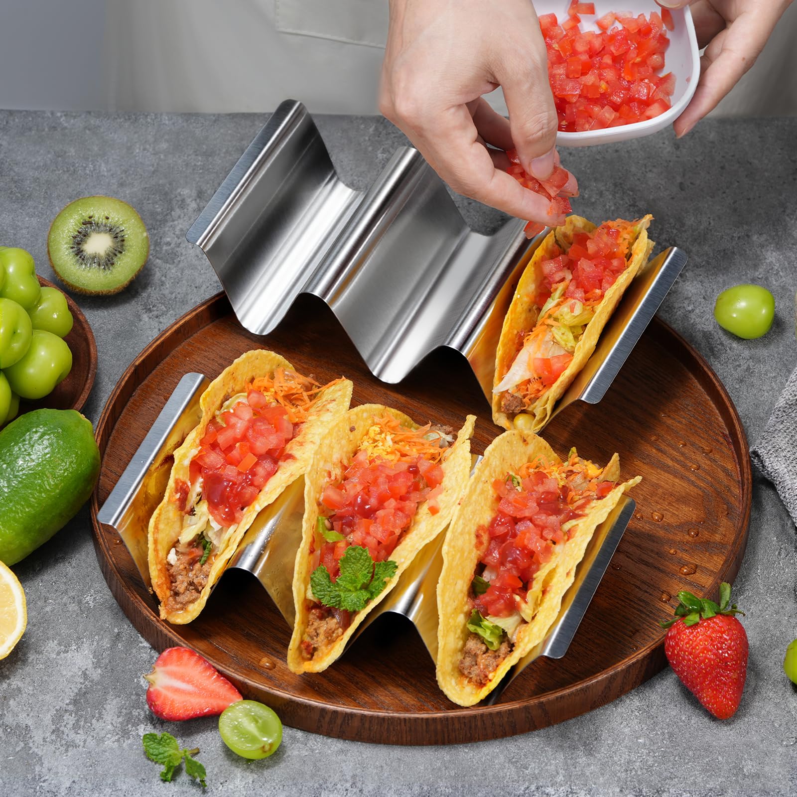 Sopito stainless steel taco rack ideal for oven and grill use.