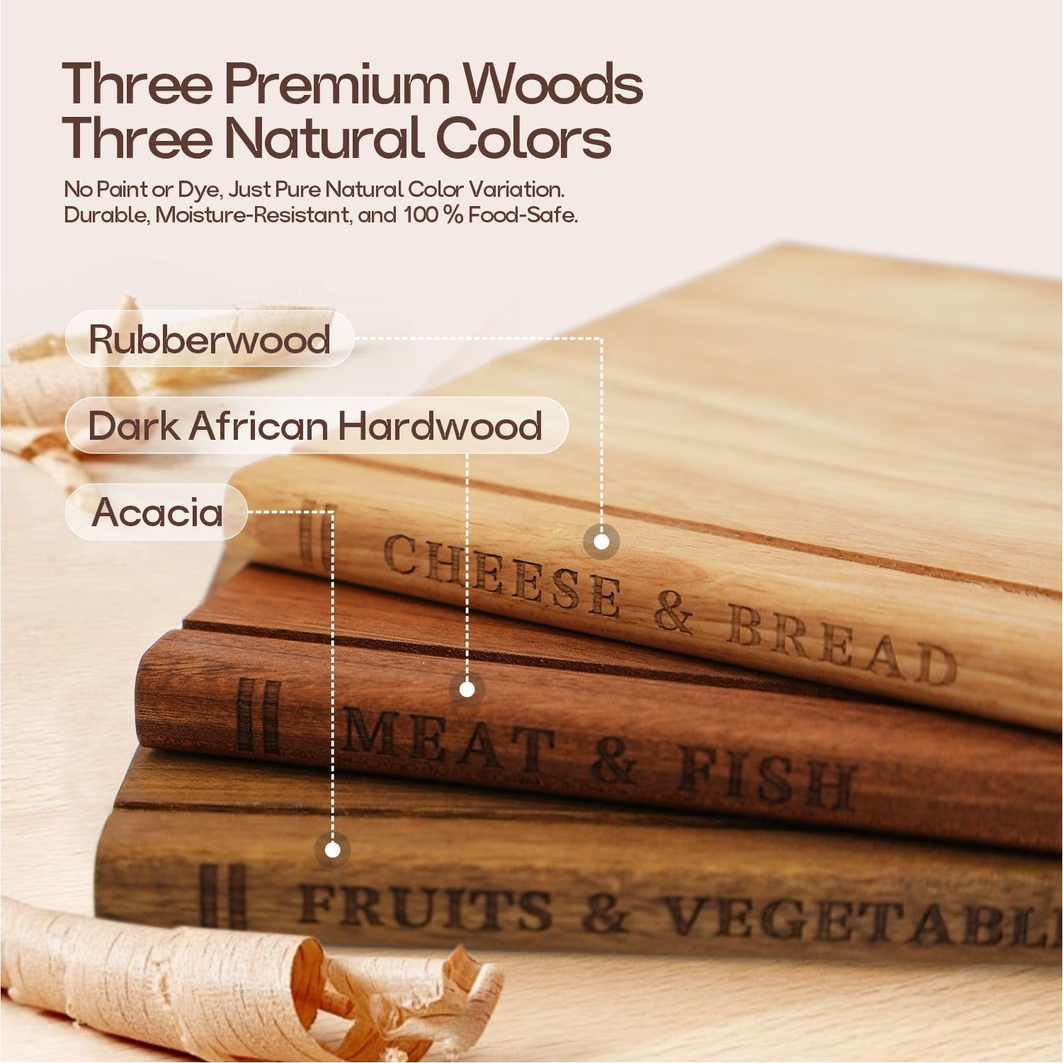 Soravita book cutting board natural grain close-up highlights wood variation and finish