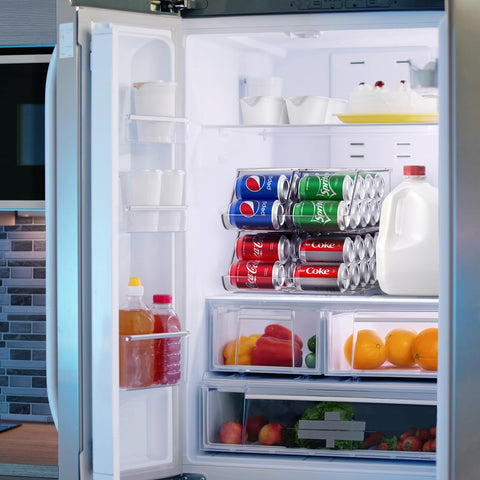 Sorbus stackable storage bin in a kitchen for fridge and pantry use.