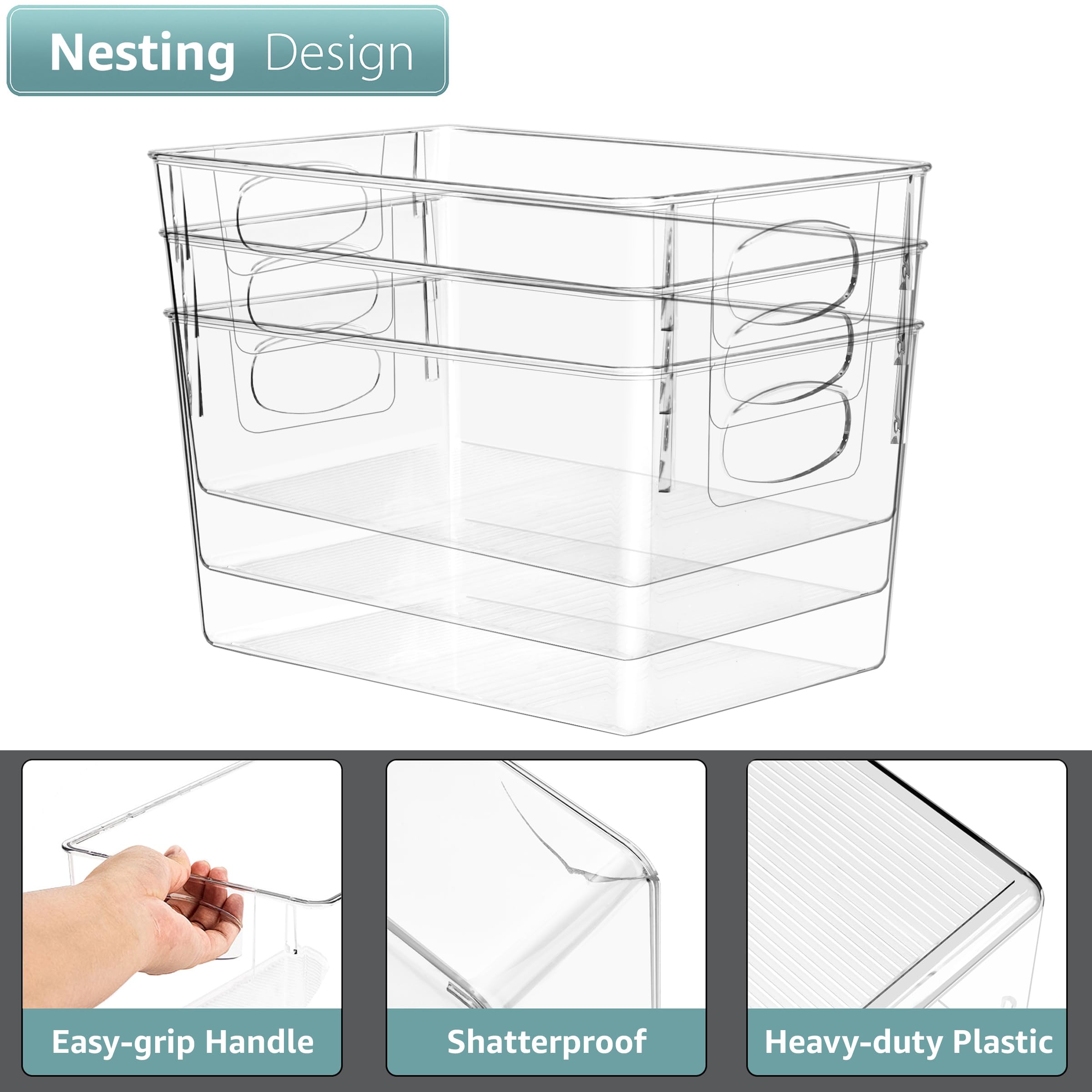 Sorbus clear bin with built-in handles for easy pull-out.