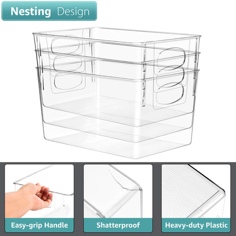 Sorbus clear bin with built-in handles for easy pull-out.