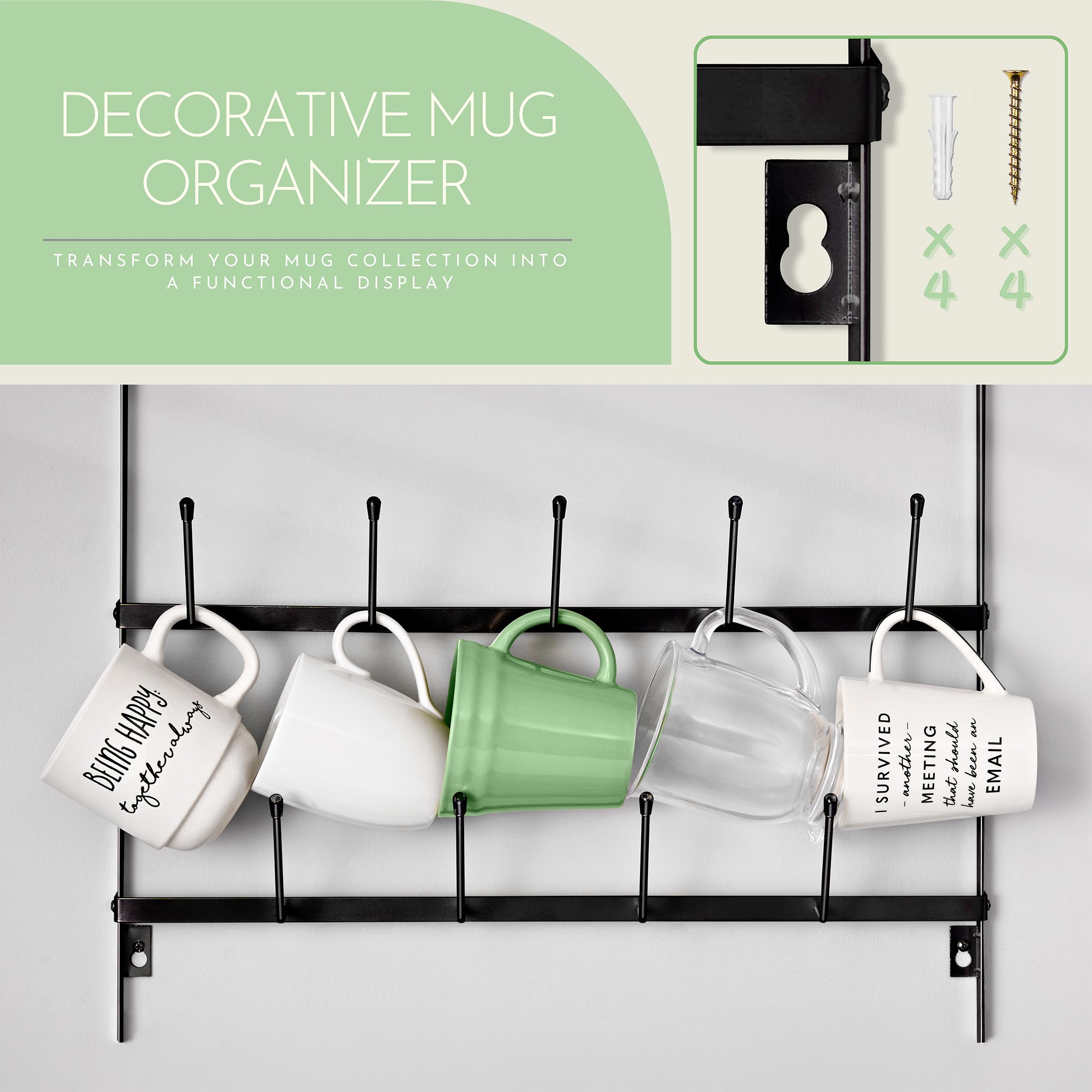 Sorbus coffee mug display rack styled for a home bar setup.