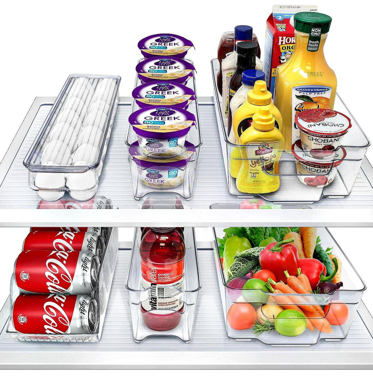 Sorbus fridge bins wide set keeps snacks organized and easy to find in the fridge.