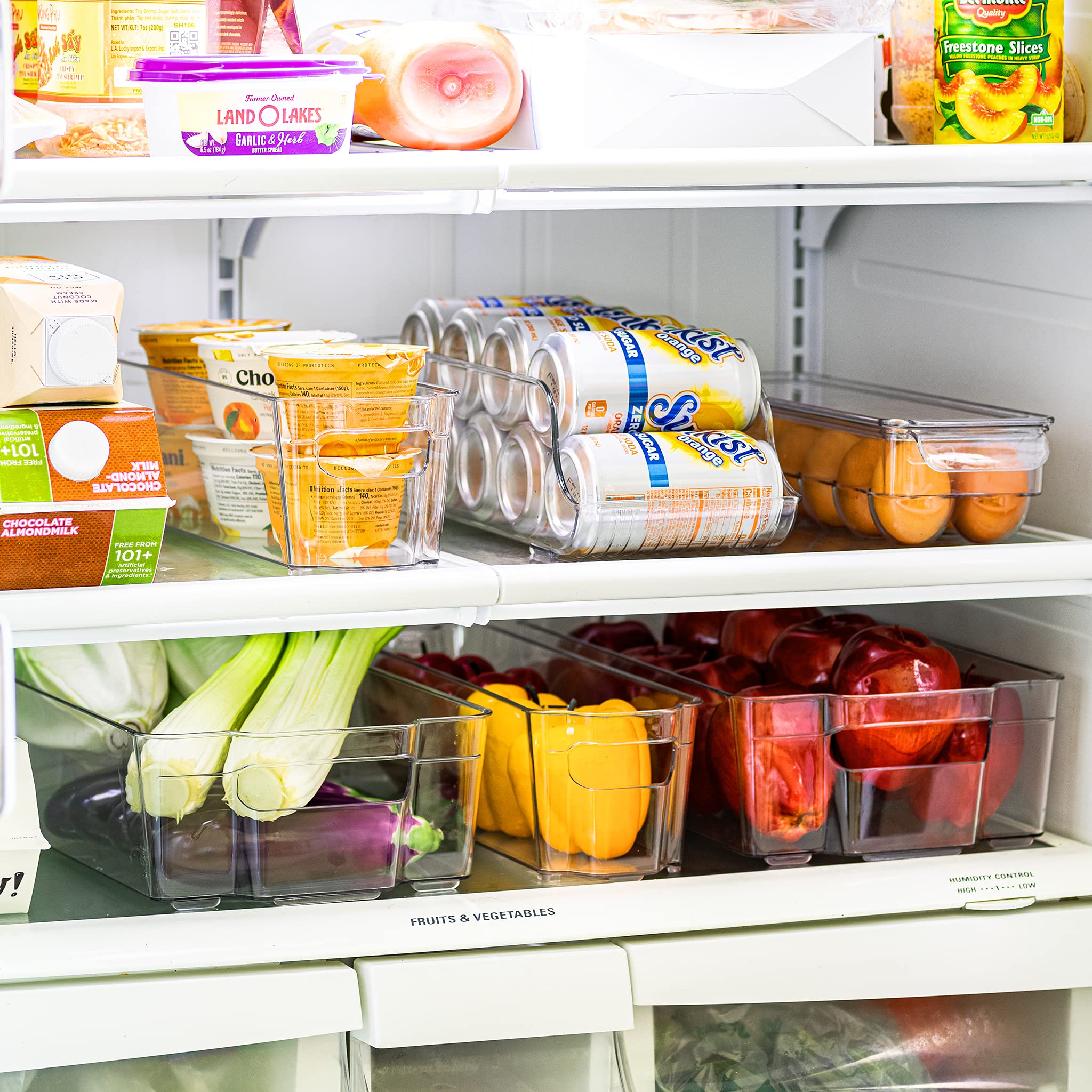 Sorbus fridge bins wide set highlights generous storage for beverages and containers.