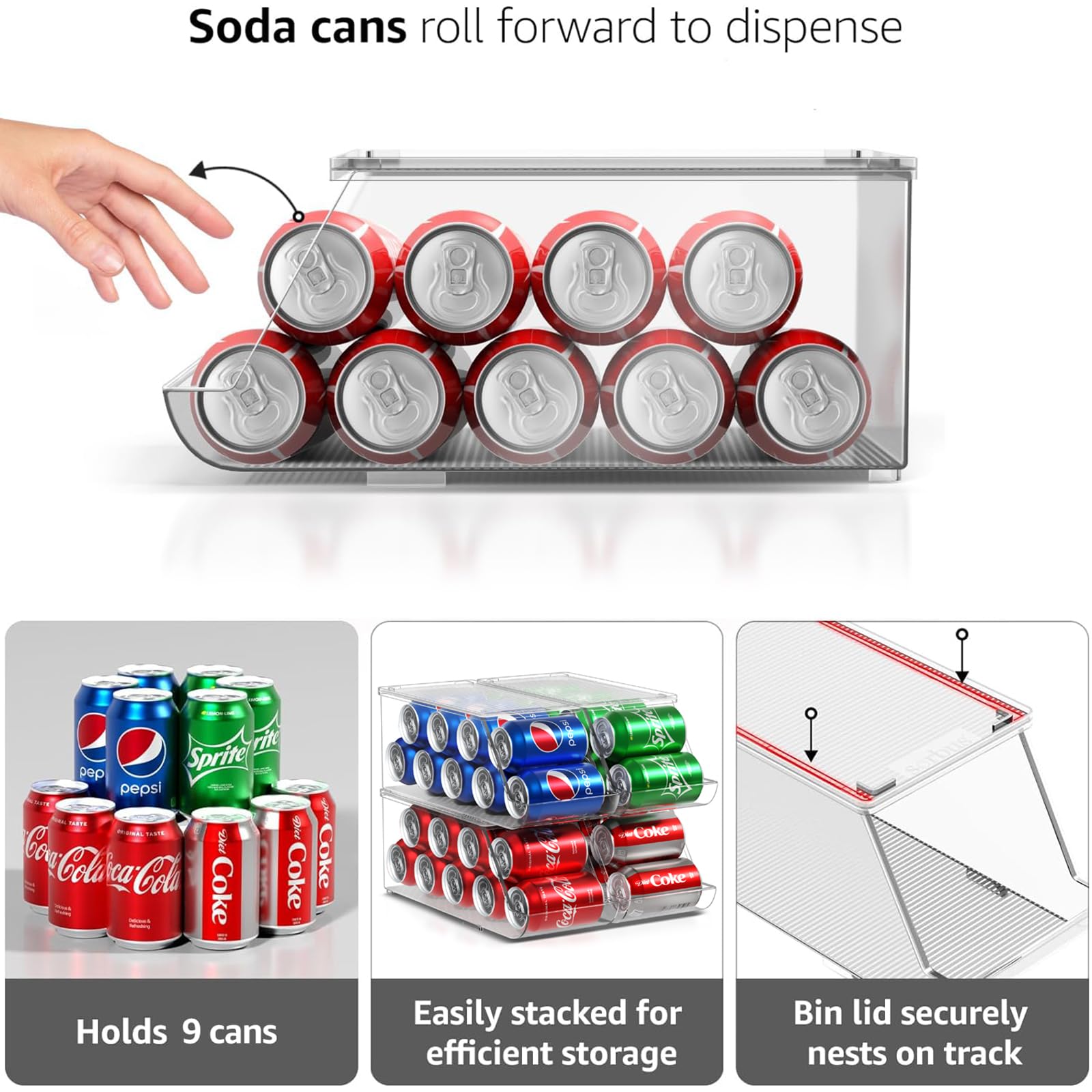 Sorbus can dispenser shows nine-can capacity for organized snack and drink storage.