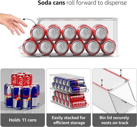 Sorbus Fridge Can Organizer with rotating dispense system in action.