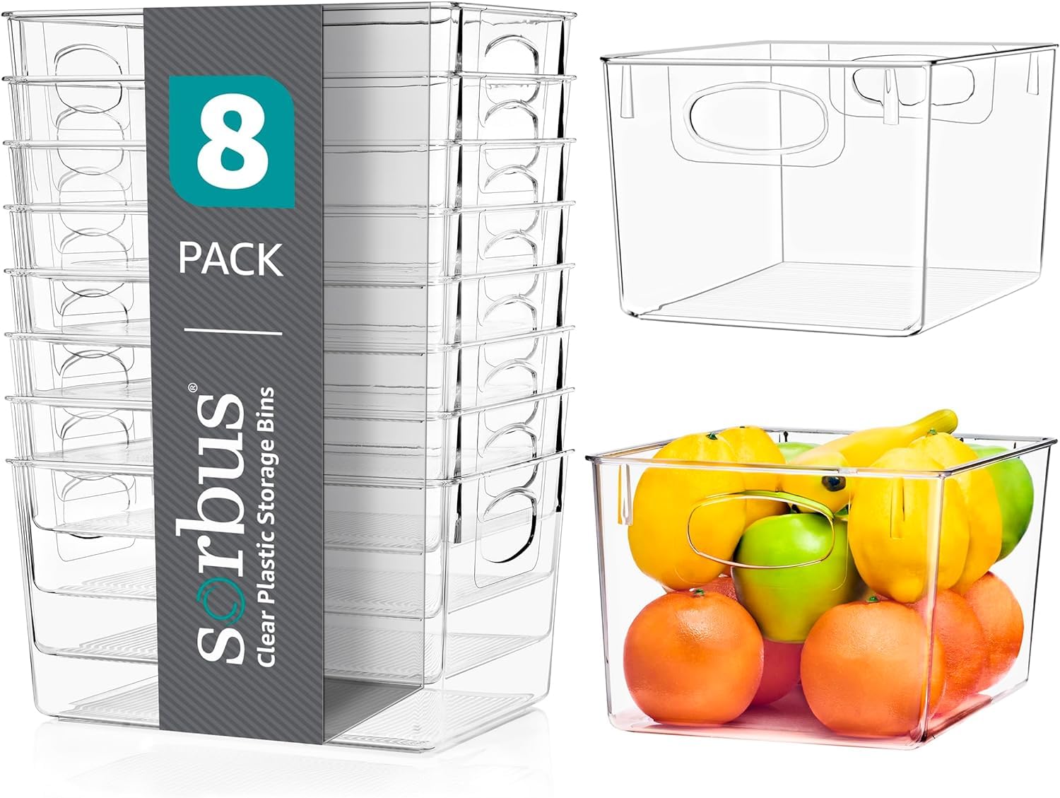 Sorbus large clear storage bin on shelf for quick visibility.