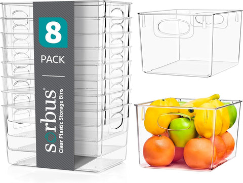 Sorbus large clear storage bin on shelf for quick visibility.