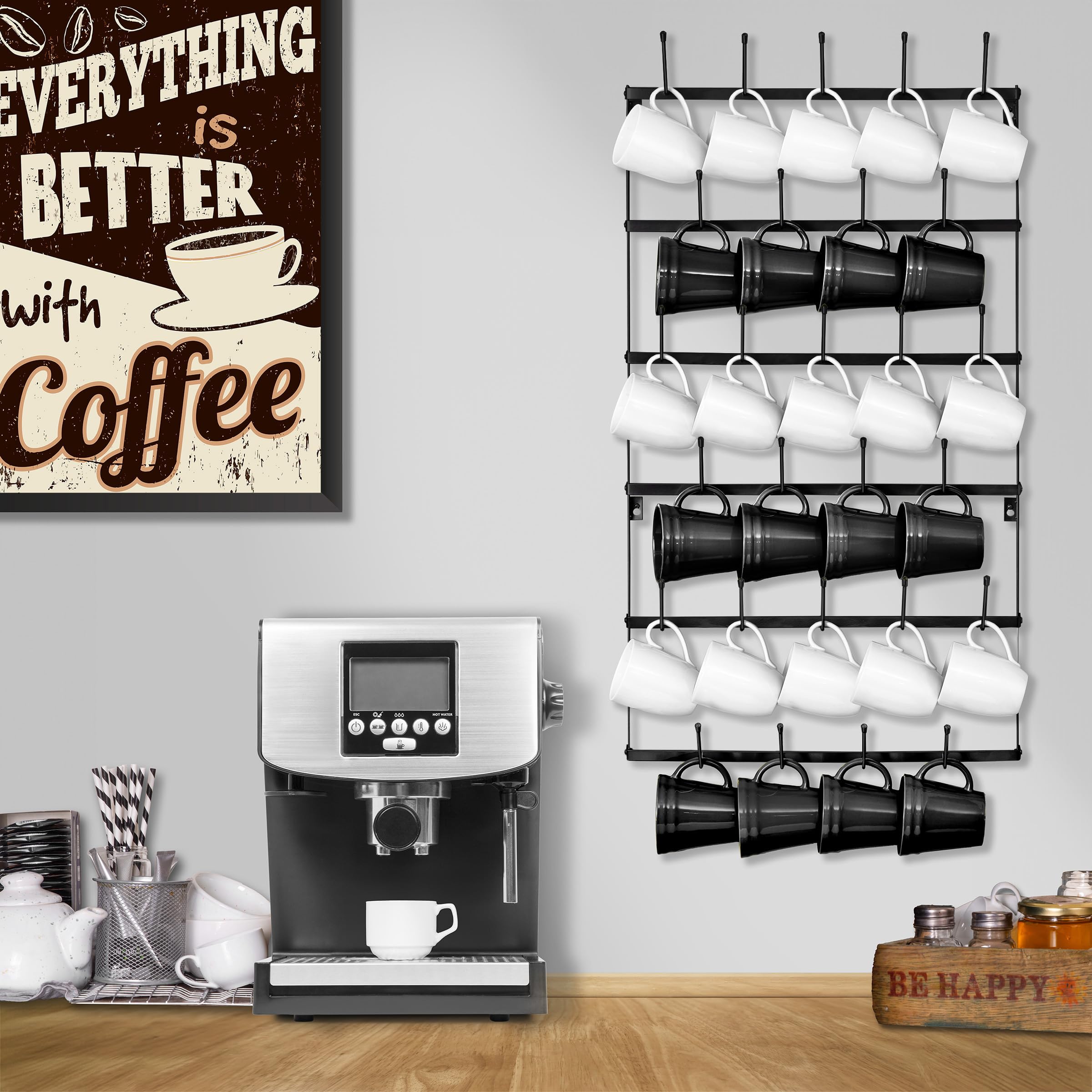 Sorbus mug rack with 27 hooks organized for easy access.