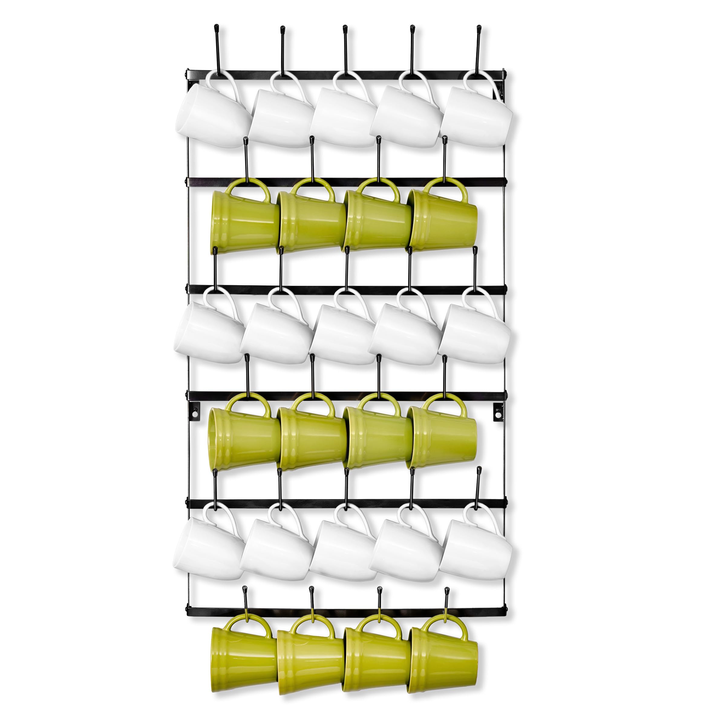Sorbus wall-mount mug rack with a 6-tier display showing mugs arranged neatly.