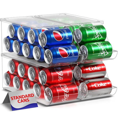 Sorbus soda can organizer with clear lid stacks neatly in the fridge.