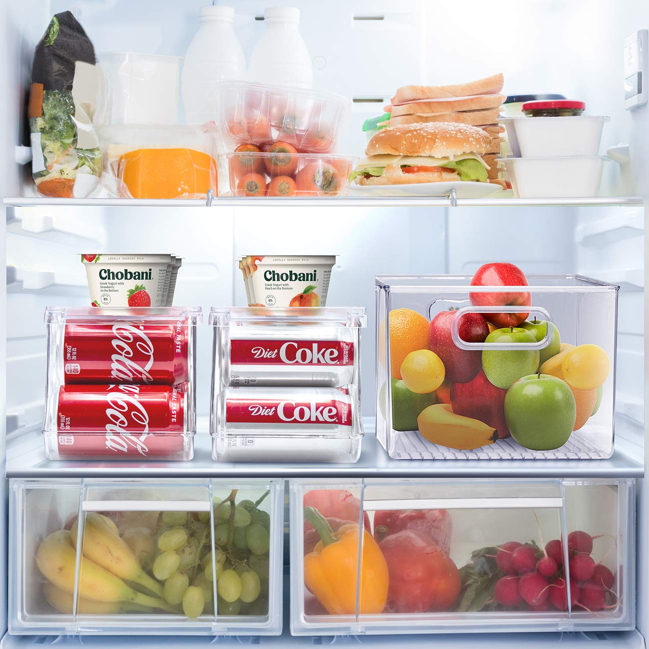 Organizers on pantry shelf simplify locating beverages
