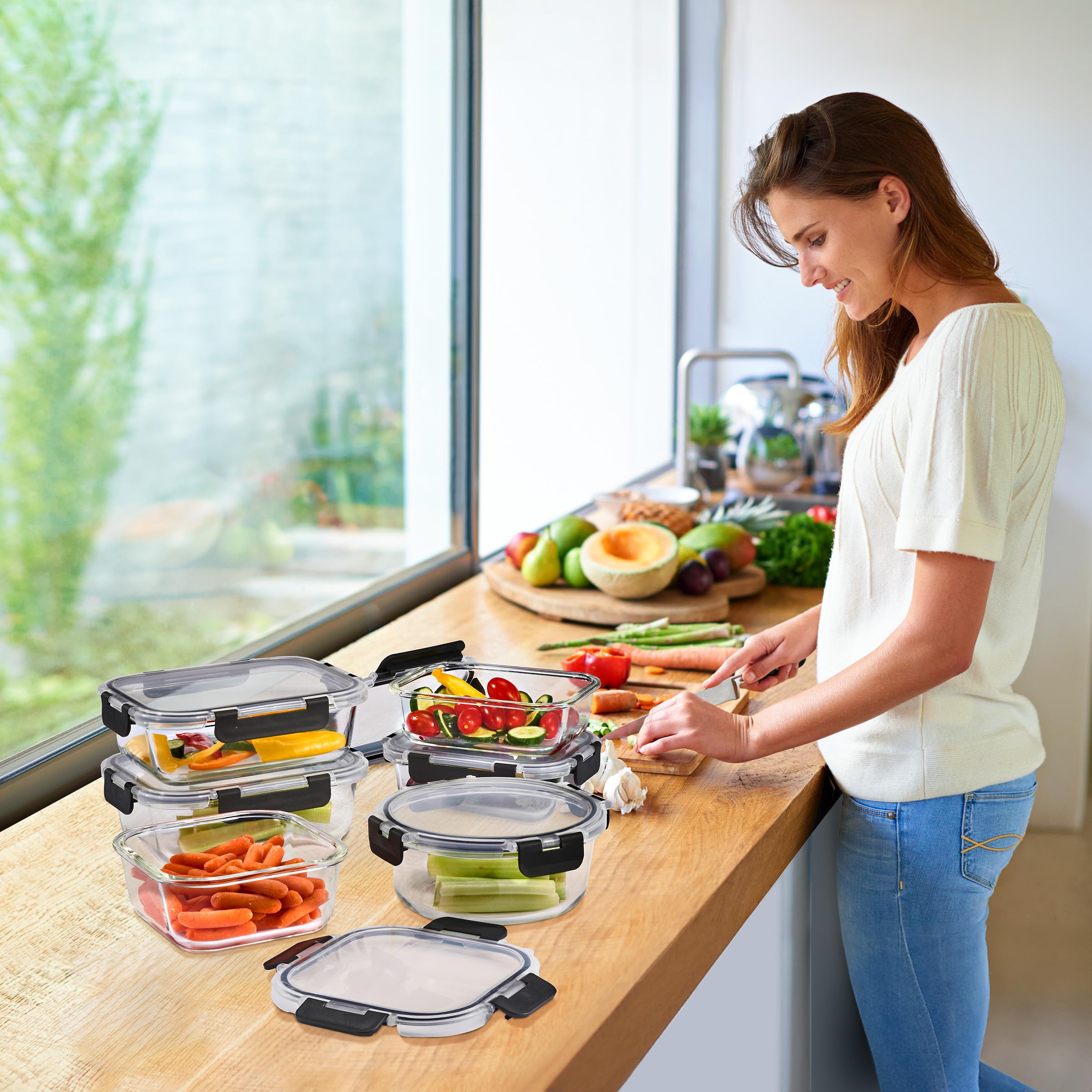 Sorbus stackable containers save space in fridge and freezer for easy planning.