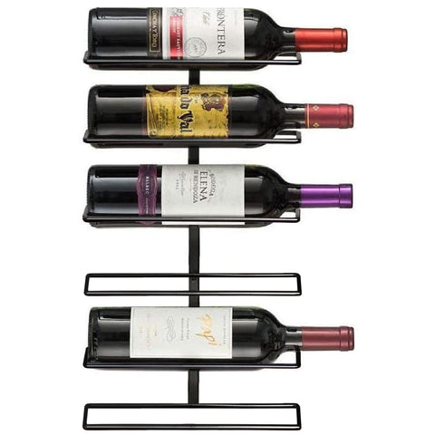 Sorbus wall-mount wine rack holds 6 bottles with a sleek black finish for compact storage.
