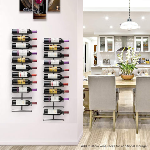Sorbus wall mount wine rack black metal finish fits modern kitchens.