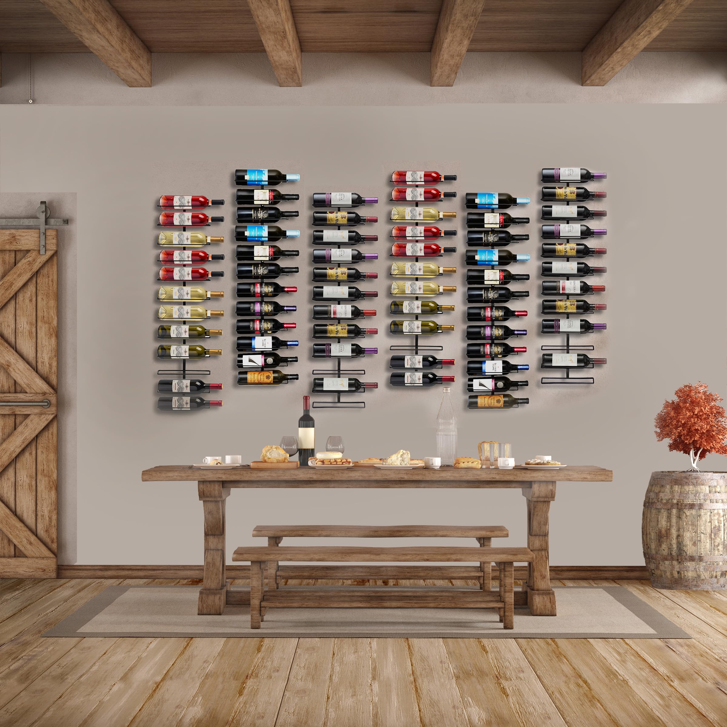Sorbus wall mount wine rack bottles on rack demonstrates easy access and display.