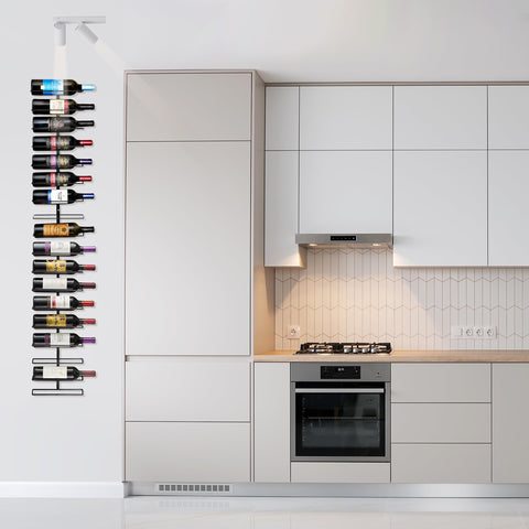 Sorbus wall-mounted wine rack in use on a kitchen wall with bottles stored.