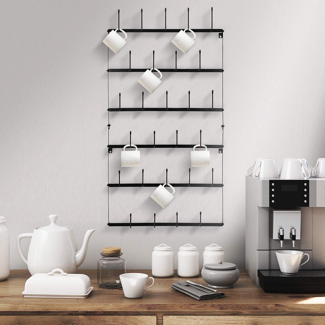 Sorbus wall shelf mug holder keeping mugs tidy and accessible.