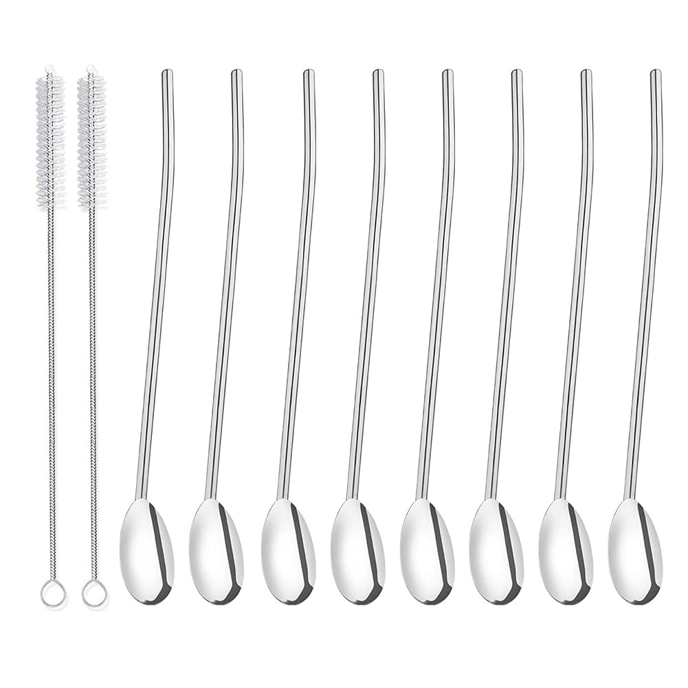 Sorfia 8-piece stainless steel straw spoons set for cocktails and milkshakes