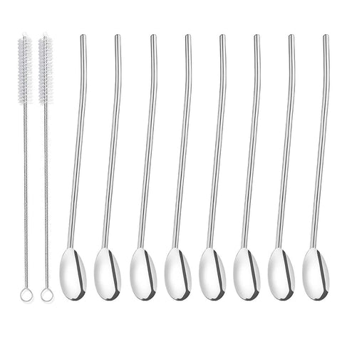 Sorfia 8-piece stainless steel straw spoons set for cocktails and milkshakes