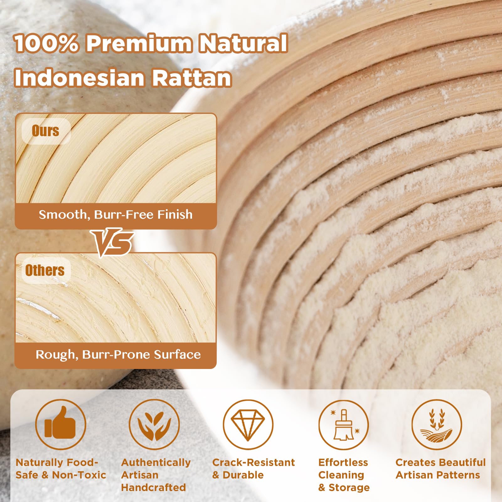 SORON 10-inch oval banneton in action, enhancing dough lift and texture.