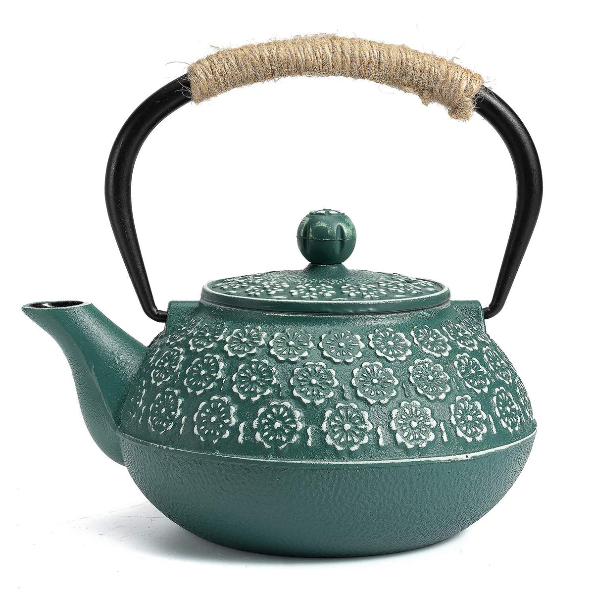 Sotya cast iron teapot assembly showing 30oz capacity for tea service